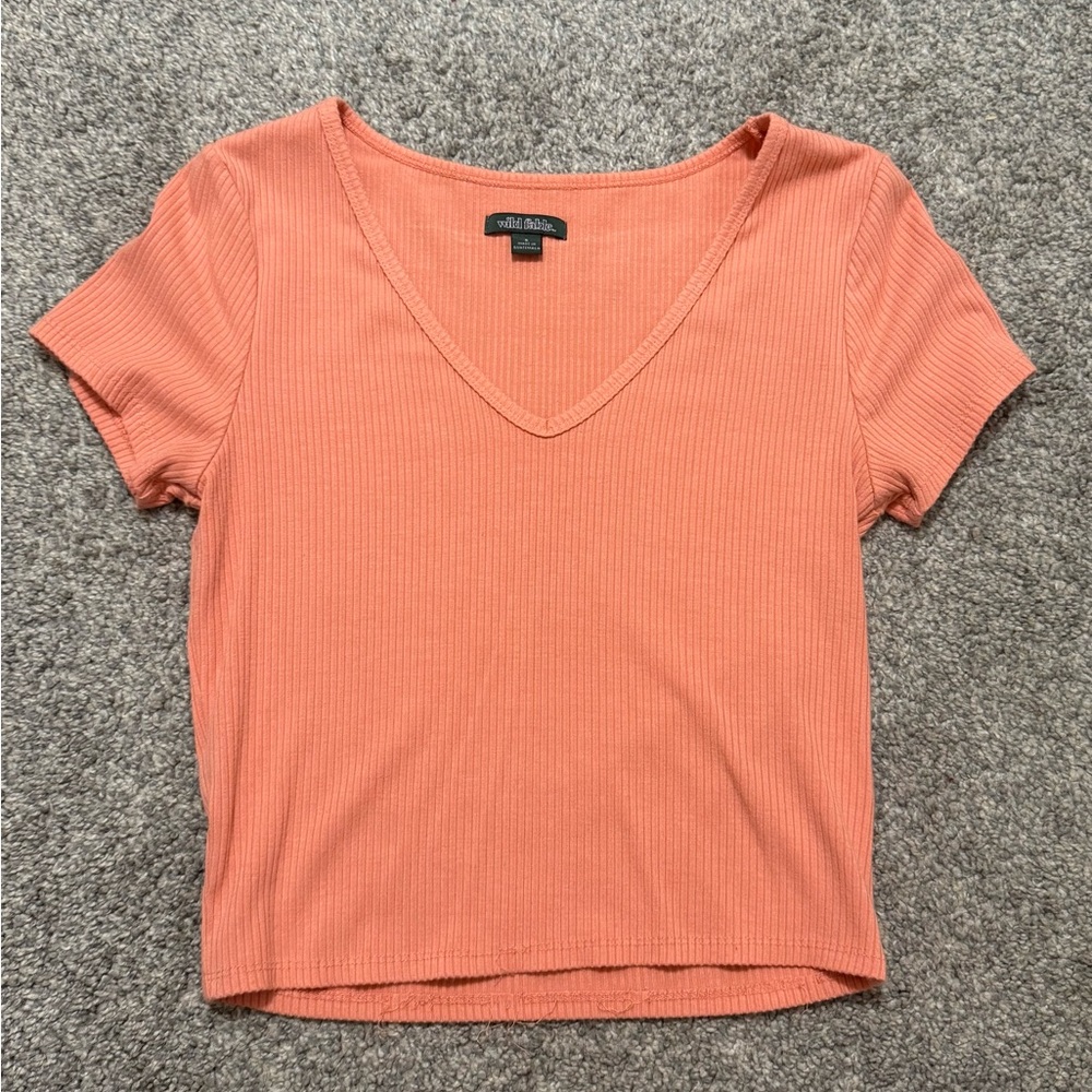 Wild Fable Orange Pink Fitted Ribbed T-Shirt